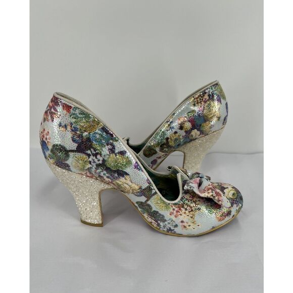 Irregular Choice Nick Of Time Floral Sparkling Cream Heels Size 41 US 10 - Picture 7 of 16
